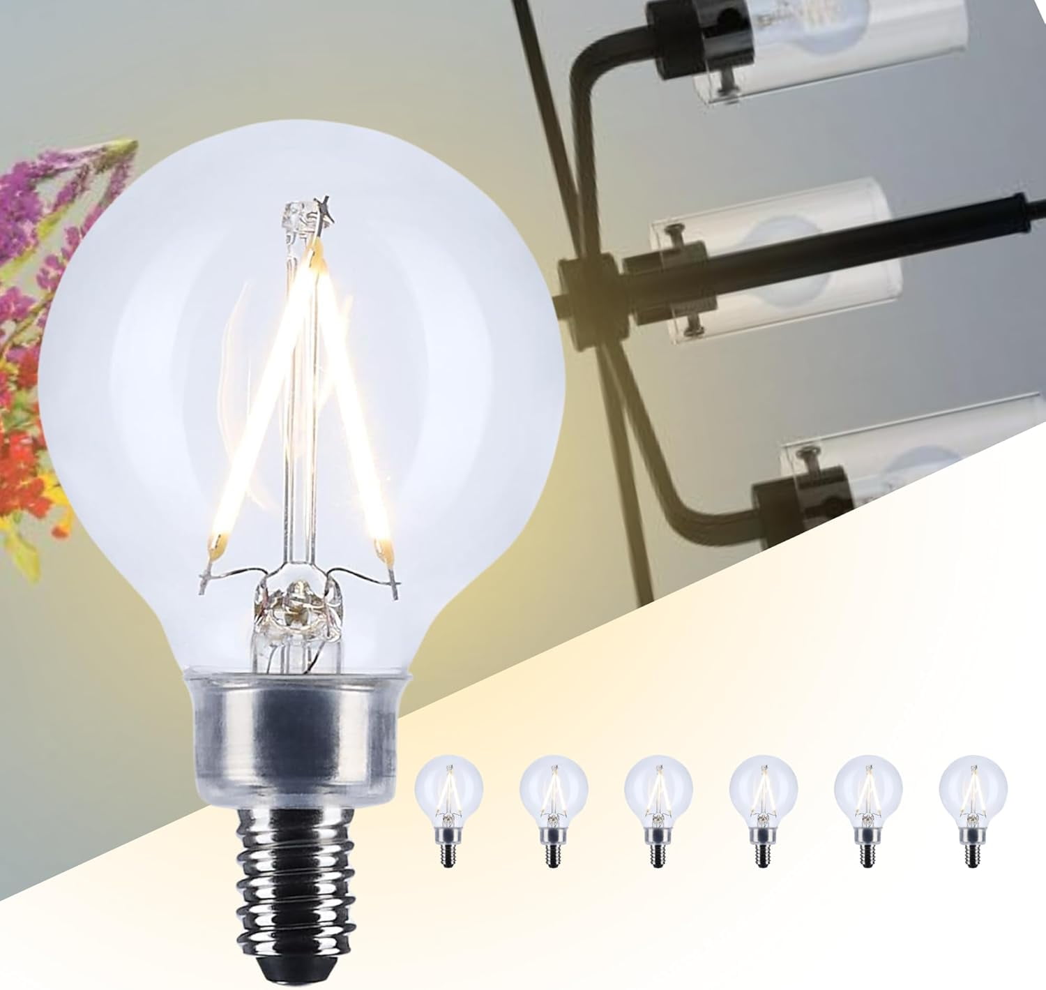 Satco S12471 LED G16.5 Globe Light Bulbs 3W 120V 3000K E12 Candelabra Base Dimmable (6 Pack)