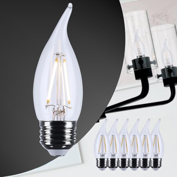Satco S12510 CA10 Candle LED Light Bulbs 3W 120V 3000K 250 Lumen E26 Medium Base Dimmable Wet Location (6 Pack)