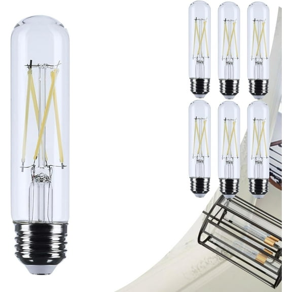 Satco S12526 LED T10 Light Bulbs 8W 120V 4000K E26 Medium Base Dimmable (6 Pack)