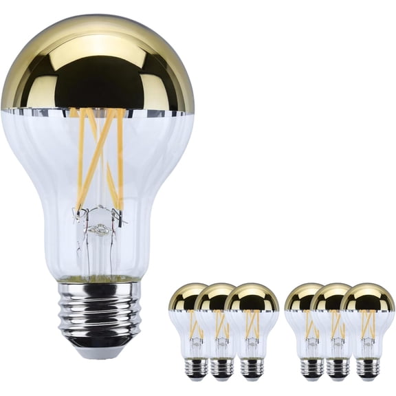 Satco S12538 LED Gold Crown A19 Light Bulbs 8W 120V 2700K E26 Medium Base Dimmable (6 Pack)
