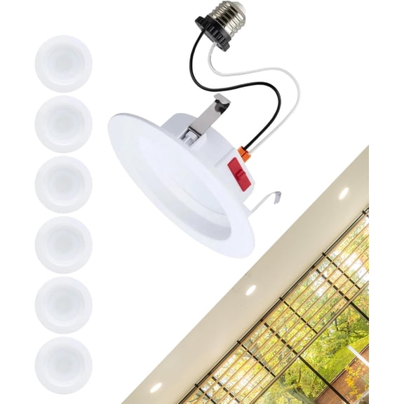 Satco S12602 8 Watt 5–6 Inch LED Downlight Retrofit CCT Selectable 2700K 3000K 3500K 4000K 5000K Round White Finish Energy Efficient Recessed Fixture (6 Pack)