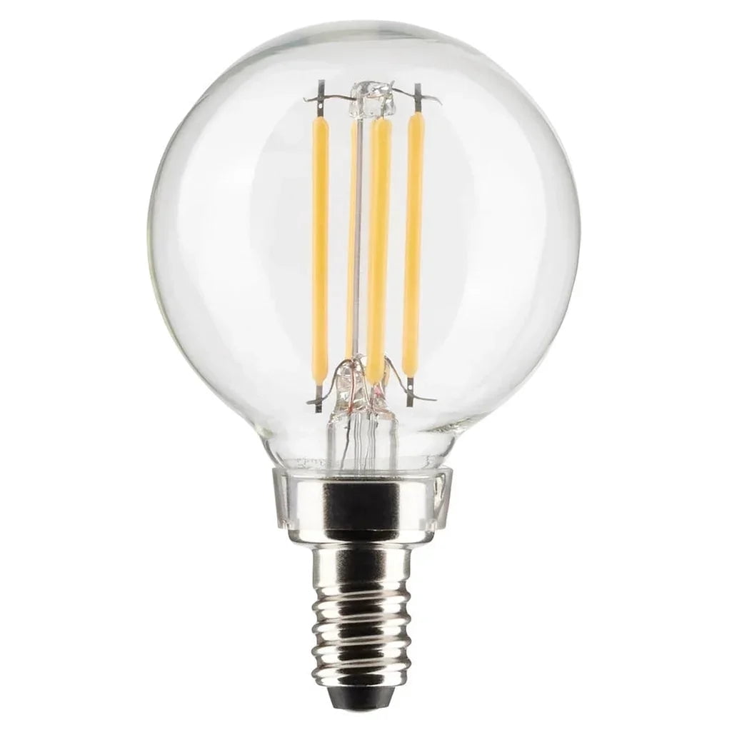 Satco S21204 G16.5 Globe LED Light Bulbs 4W 120V 2700K 90CRI E12 Candelabra Base Dimmable (6 Pack)