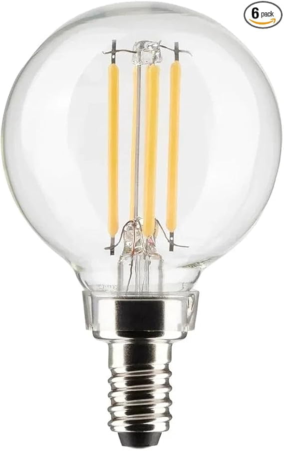 Satco S21210 G16.5 Globe LED Light Bulbs 5.5W 120V 3000K 90CRI E12 Candelabra Base Dimmable (6 Pack)