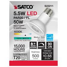 Satco S22211 PAR20 LED Reflector Light Bulb 5.5W 120V 4000K E26 Medium Base Dimmable WET Location (6 Pack)