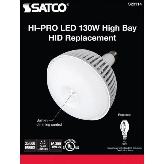 Satco S23114 LED HID Replacement Bulb 130W 4000K EX39 Mogul Extended Base Type B Ballast Bypass 120-277 Volt Dimmable (1 Pack)