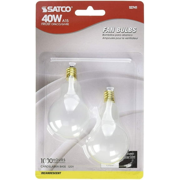 Satco S2741 120V Candelabra Base 40-Watt A15 Light Bulb, Frosted