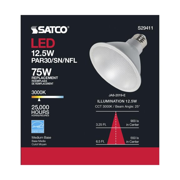 Satco S29411 12.5 Watt; PAR30SN LED; 3000K; 6-pack California Compliant