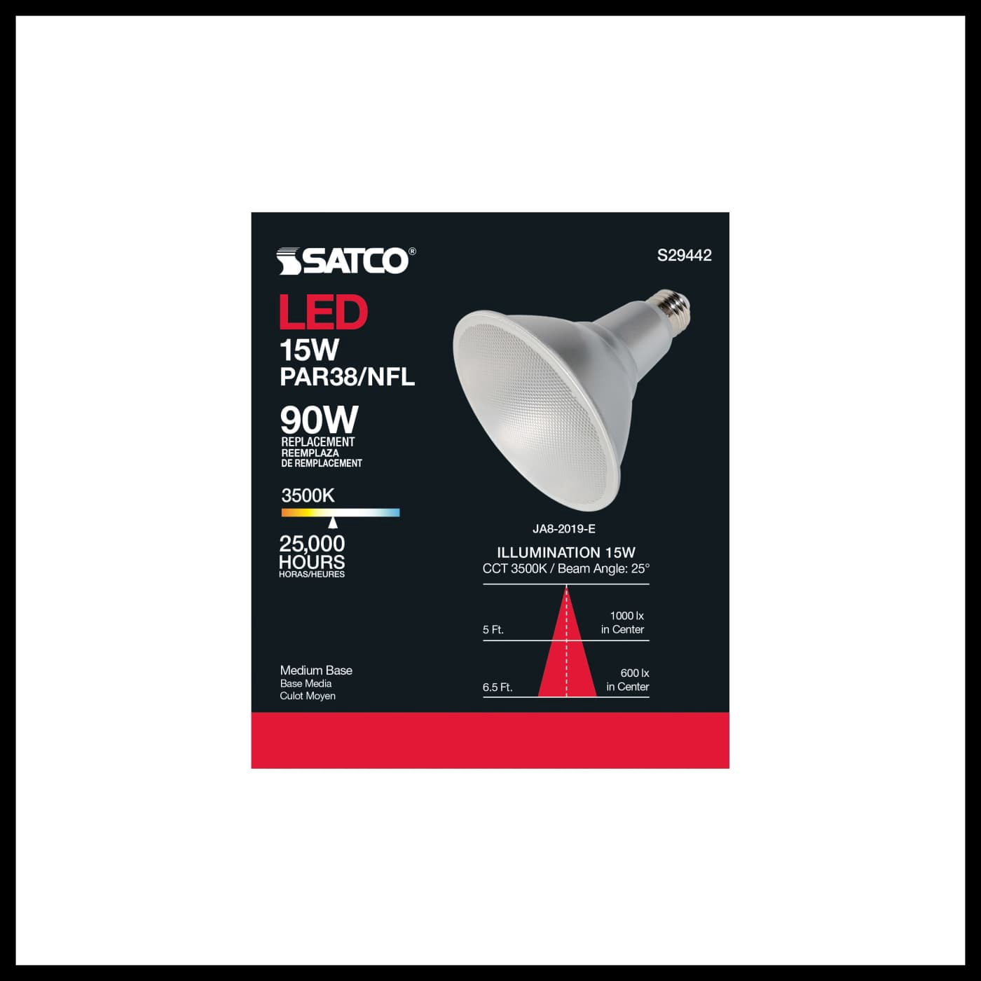 Satco S29442 PAR38 LED Reflector Light Bulbs 15W 120V E26 Medium Base Dimmable Wet Location (6 Pack)