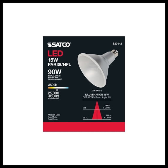 Satco S29442 PAR38 LED Reflector Light Bulbs 15W 120V E26 Medium Base Dimmable Wet Location (6 Pack)