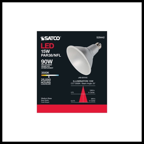 Satco S29442 PAR38 LED Reflector Light Bulbs 15W 120V E26 Medium Base Dimmable Wet Location (6 Pack)