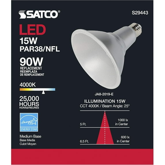 Satco 15W PAR38 LED 4000K Light Bulbs, 6-Pack