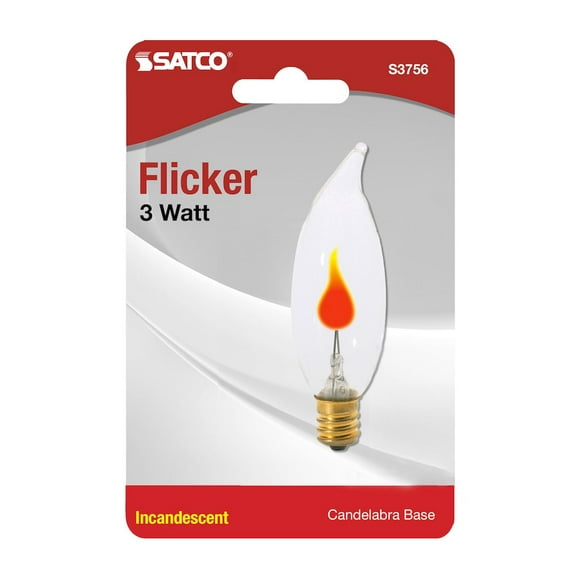 Satco S3756 - 3 watt CA8 Incandescent; Clear; 1000 average rated hours; Candelabra base; 120 volts