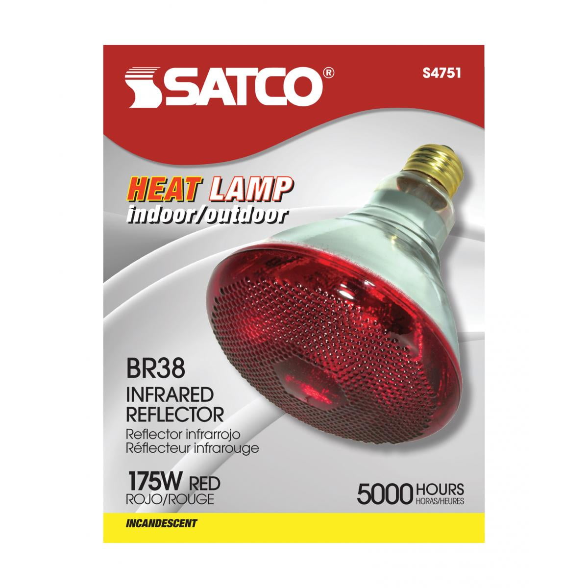 Satco S4751 Infrared BR38 Incandescent Reflector Red Heat 175W 120V E26 Medium Base Dimmable (12 Pack)