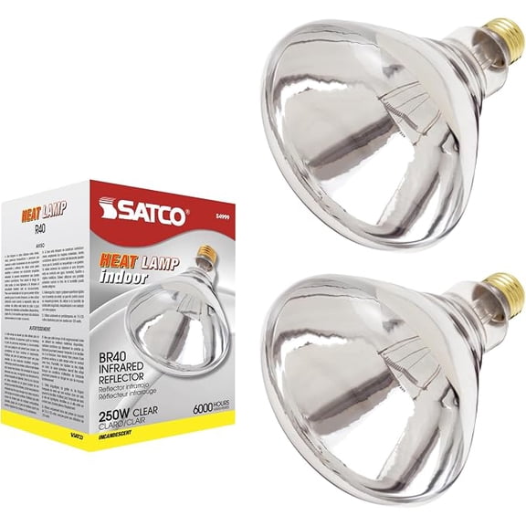 Satco S4999 250W BR40 Heat Lamp Bulb, Clear, 2-Pack