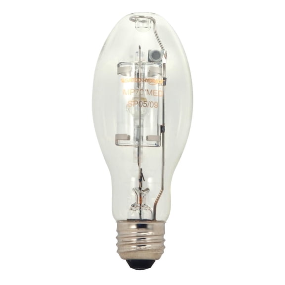 Satco Metal Halide HID Bulb 70W Medium Base ED17 Clear 4000K 65 CRI — Residential Use, Standard Application