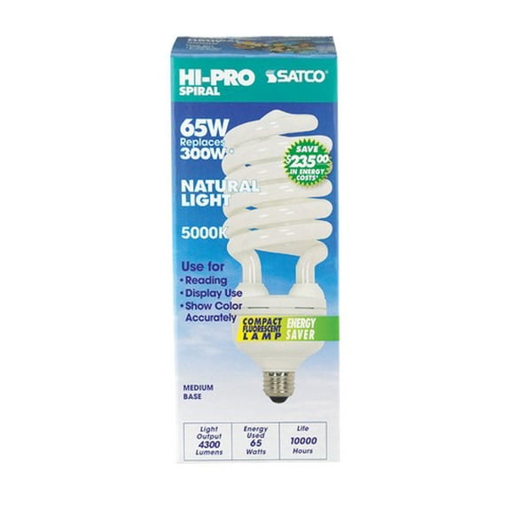 Type A Medium Base Satco S7386 65W 300W CFL Daylight White 5000K Medium Base 120V Light ...
