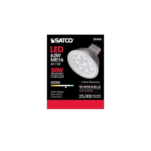 Satco S9498, 6.5MR16/LED/40'/40K/12V, (6 LED Light Bulbs)