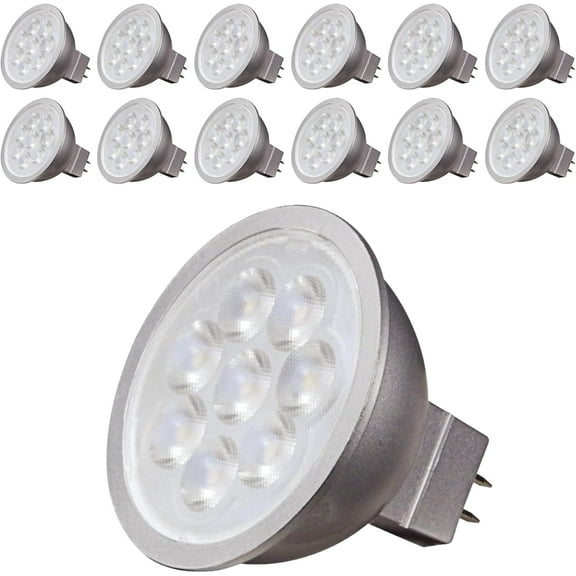 Satco S9499 6.5 Watt 12 Volt LED MR16 Flood LED Light Bulbs 5000K 500 Lumen GU5.3 Base Dimmable (12 Pack)