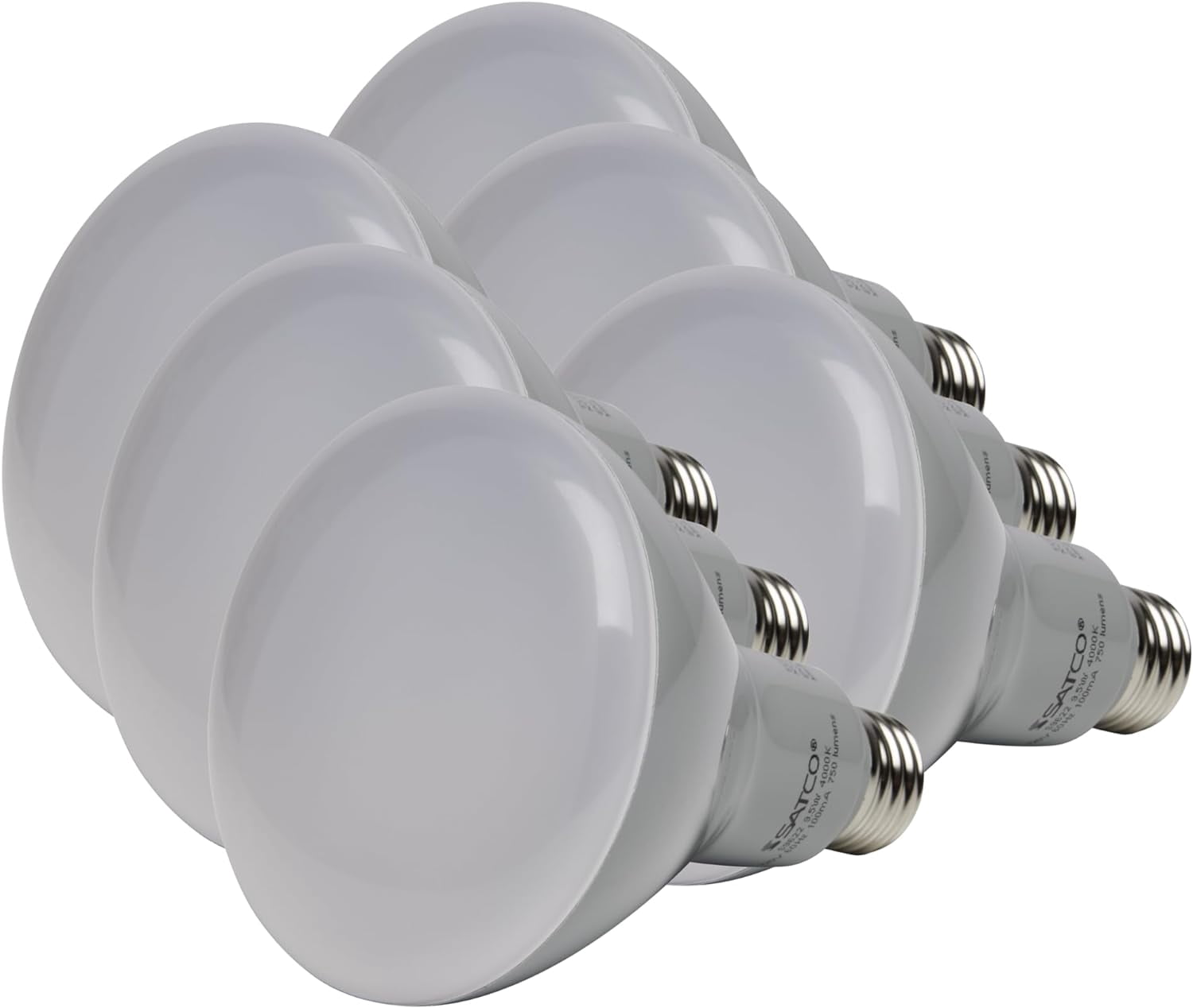 Satco S9621-9.5 Watt BR30 LED Soft White Light Bulbs - 105 Degree Beam Angle - 3000K - Medium Base - 120 Volt - Dimmable - 750 Lumens - 6 Pack