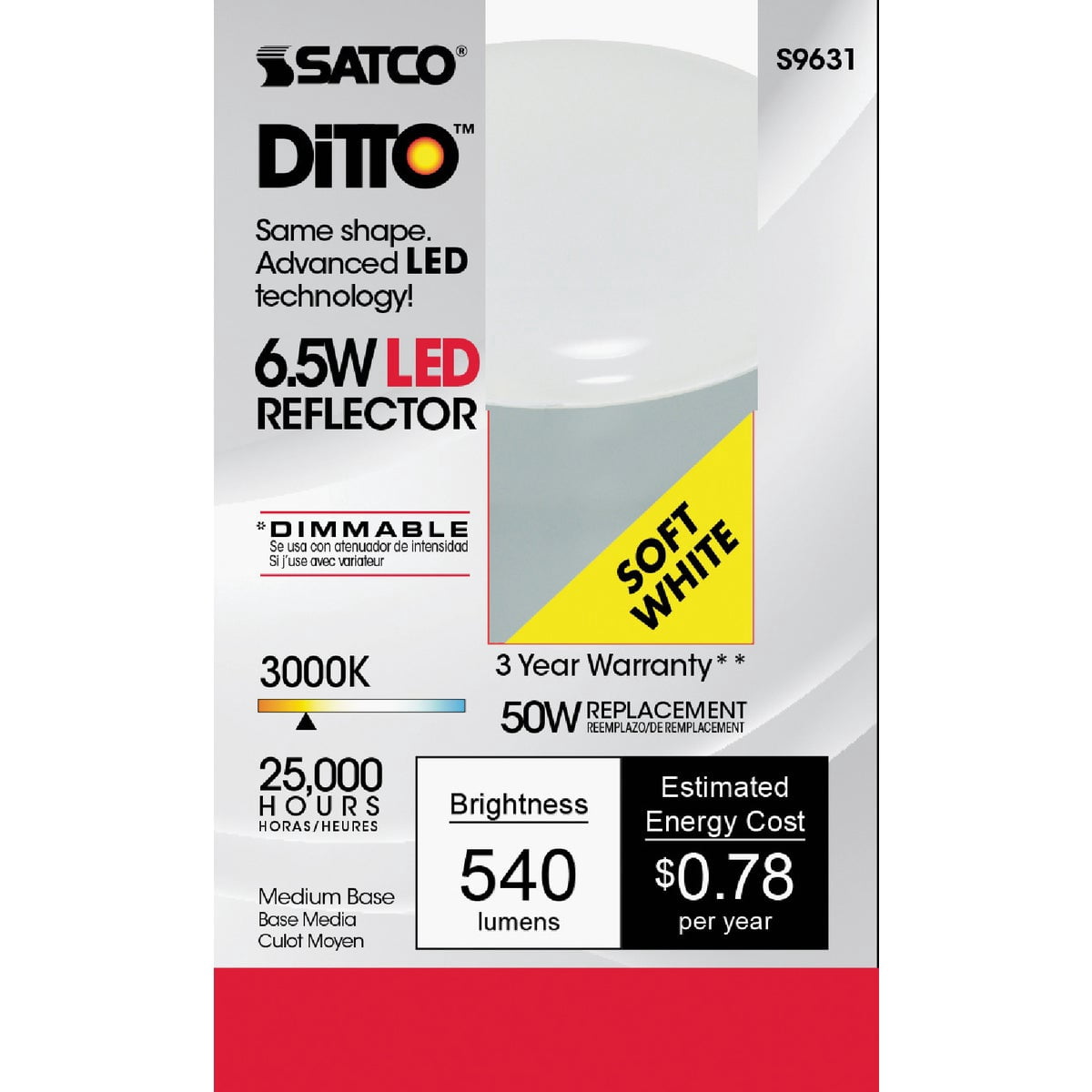 Satco LED Light Bulb R20 Flood Dimmable 3000K 525 Lm - Pack of 6, Warm White