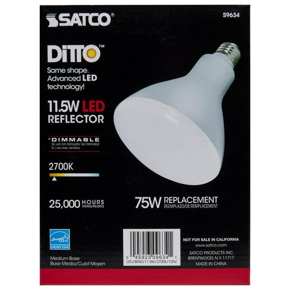Satco S9634 BR40 LED Reflector Light Bulbs 11.5W 120V 2700K E26 Medium Base Dimmable (12 Pack)