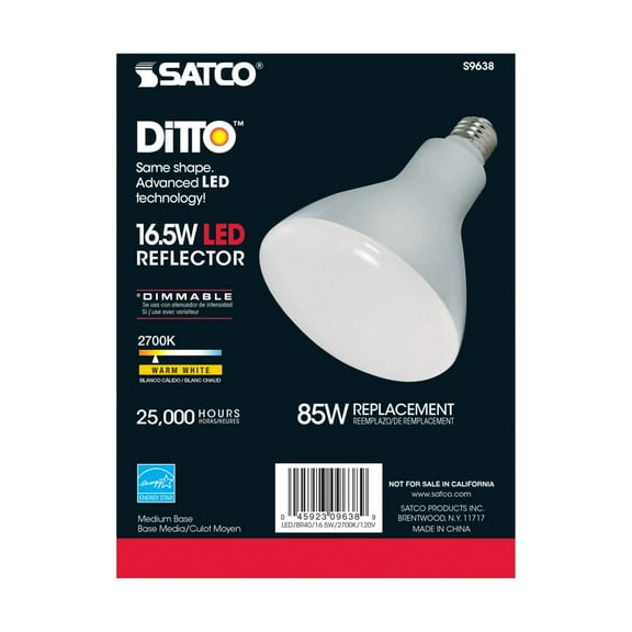 Satco S9638 BR40 LED Reflector Light Bulbs 16.5W 120V 2700K E26 Medium Base Frosted Dimmable (6 Pack)