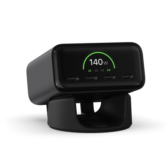 Satechi ChargeView 140W Desktop Charger, GaN Charging Station with Live Power Display, Four USB-C Ports, Designed for Modern Workspaces, Space Black