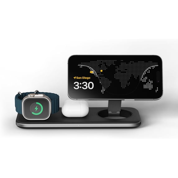 Satechi Qi2 Trio Wireless Charging Pad, 3 in 1 Wireless Charging Station, Qi2 15W Fast Charger for iPhone 17/16/15/14/13/12, 5W for AirPods and 5W for Apple Watch