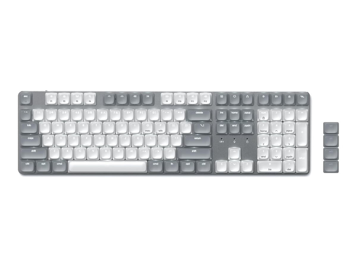 Satechi SM3 Mechanical Keyboard for Mac and Windows - 108 Keys Full Size with White LED Backlit, Wired and Bluetooth, Low Profile Brown Switches, USB-C Rechargeable - Light Gray/White