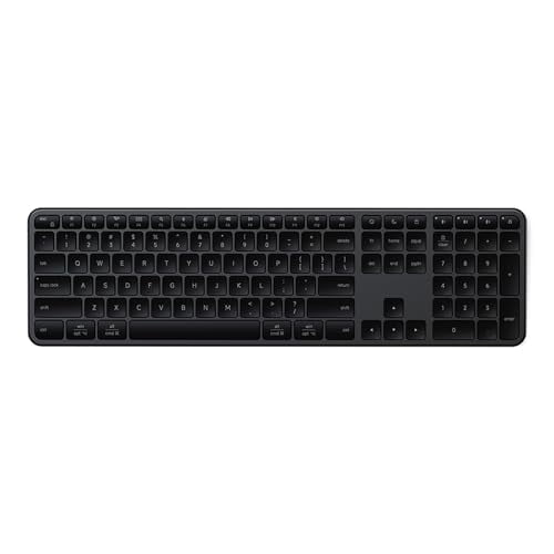 Satechi Slim EX3 Wireless Keyboard, Full-Size Keyboard w/Numpad, Multi-Device Bluetooth, 2.4GHz Connection for macOS, Windows, Android, Instant OS Key Remap,USB-C Rechargeable Battery, Space Black