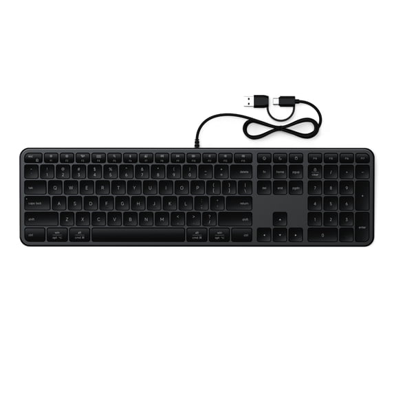 Satechi Slim LX3 Wired Keyboard, Full-Size Aluminum Design with Cross-Platform OS Switching, USB-C Connectivity, Designed for Mac and PC Setups, Space Black