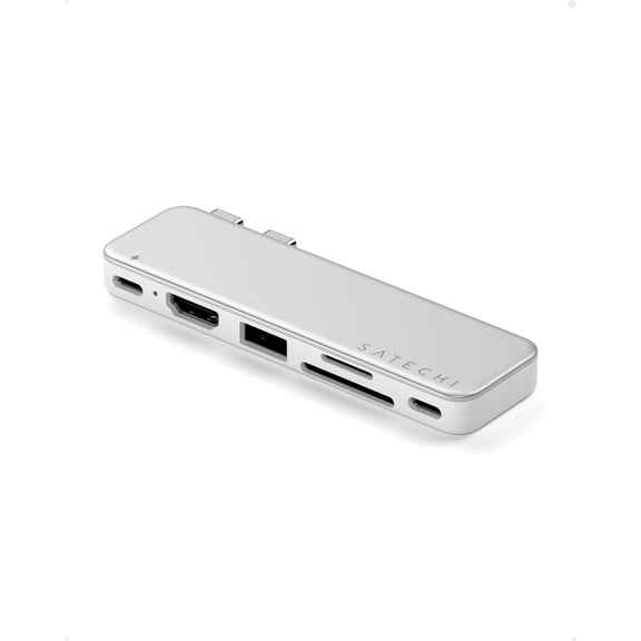 Satechi USB-C Snap Hub for MacBook Neo, 6-in-2 Flush Dual-Connector Hub with 4K/60Hz HDMI, 45W Pass-Through Charging, SD & microSD Card Readers, USB-A & USB-C 5Gbps Data, Silver