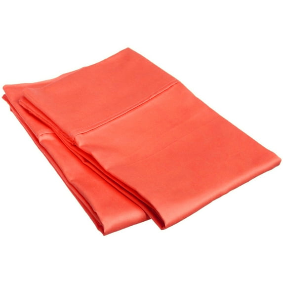 Sateen-Finish Cotton Pillowcase Set - Standard Size, Coral