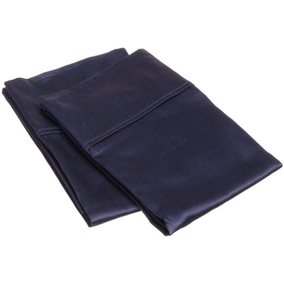 Sateen-Finish Cotton Pillowcase Set - Standard Size, Navy Blue