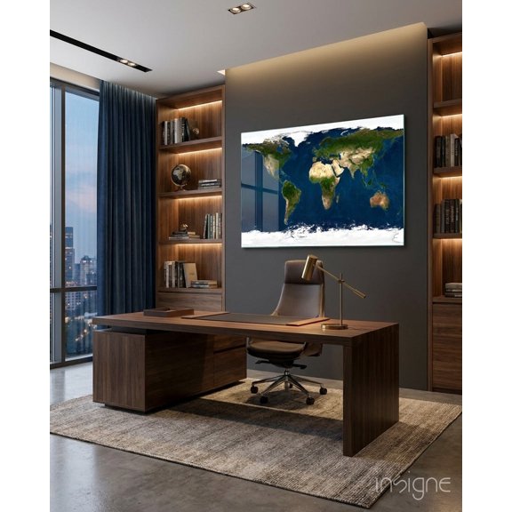 Satellite Earth World Map Glass Wall Art