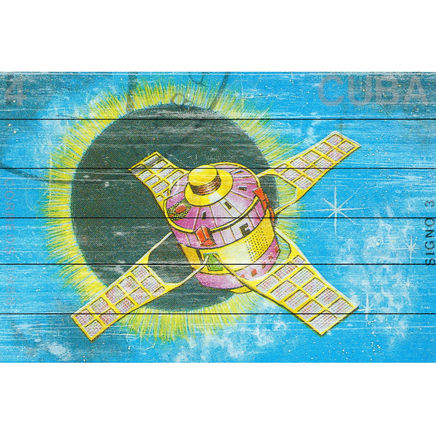 "Satellite Image" Painting Print on White Wood