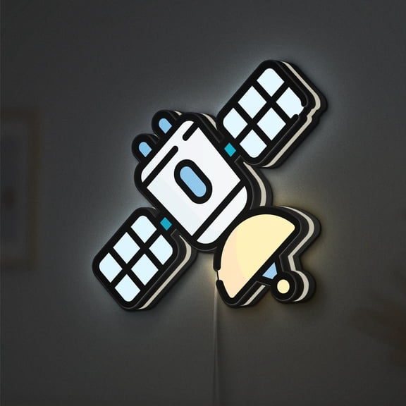 Satellite LED Lightbox - Space Station Tech Communication Decor, Custom Led Sign for Home Office Shop Decor (Height 16 inch, 40cm)