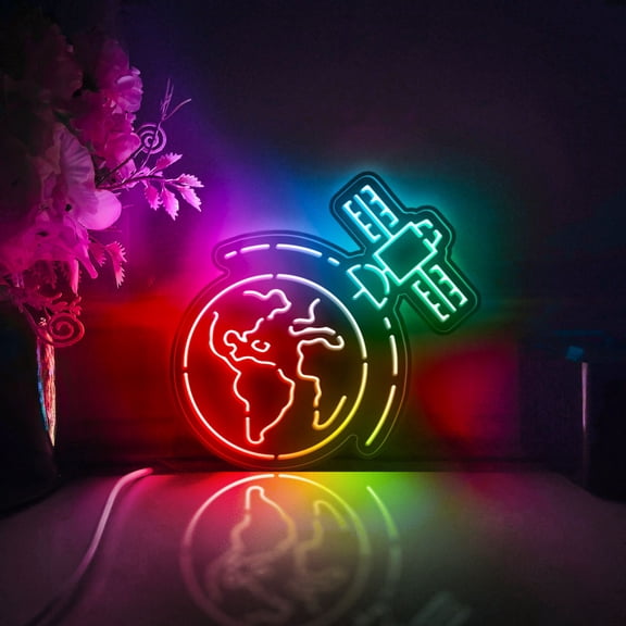 Satellite Orbit Led Light Box, Dimmable Neon-Like Light Signs USB Power for Wall Decor Bedroom Decoration, Color Flow Effect (WxH) 16"x15"