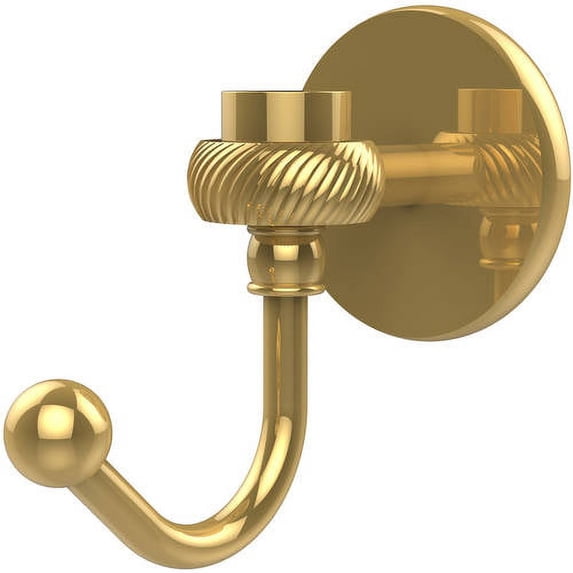 Satellite Orbit One Robe Hook with Twisted Accents in Polished Brass