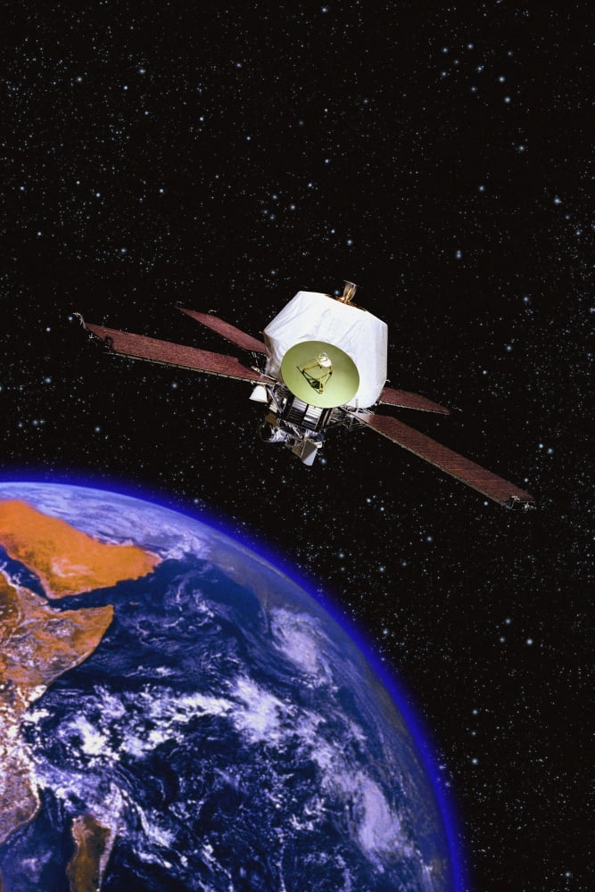 Satellite Orbiting The Earth Canvas Art - Don Hammond Design Pics (22 x 34)