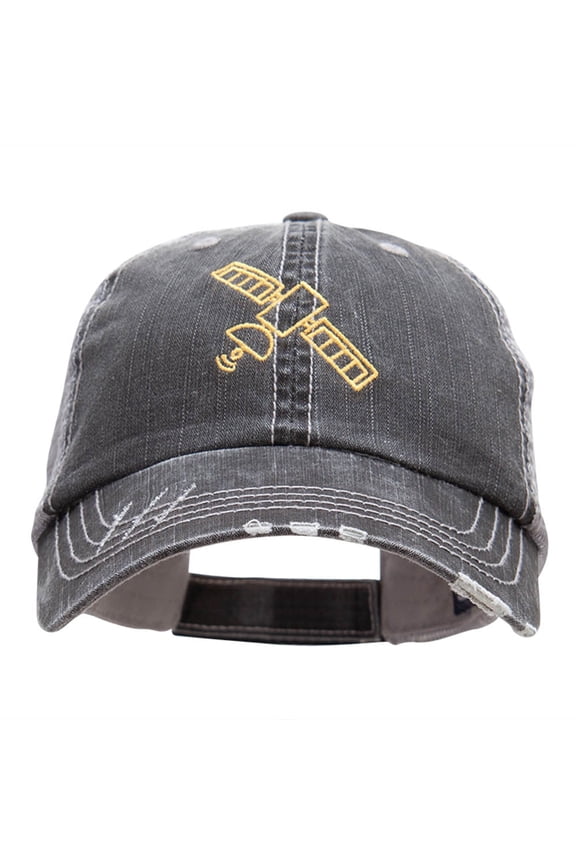 Satellite Outline Embroidered Unstructured Cotton Mesh Cap - Black OSFM