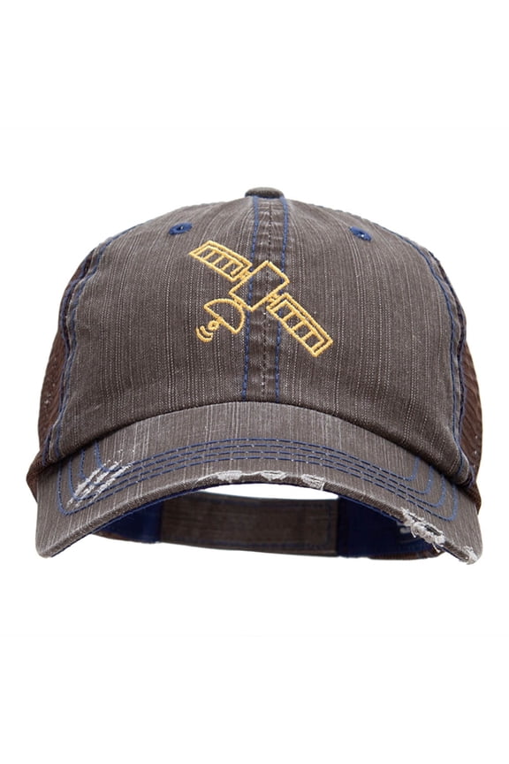 Satellite Outline Embroidered Unstructured Cotton Mesh Cap - Brown OSFM