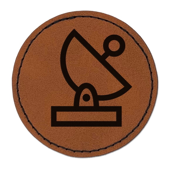 Satellite Radar Telescope Dish 2.5" Faux Leather Round Engraved Iron-On Patch - Brown