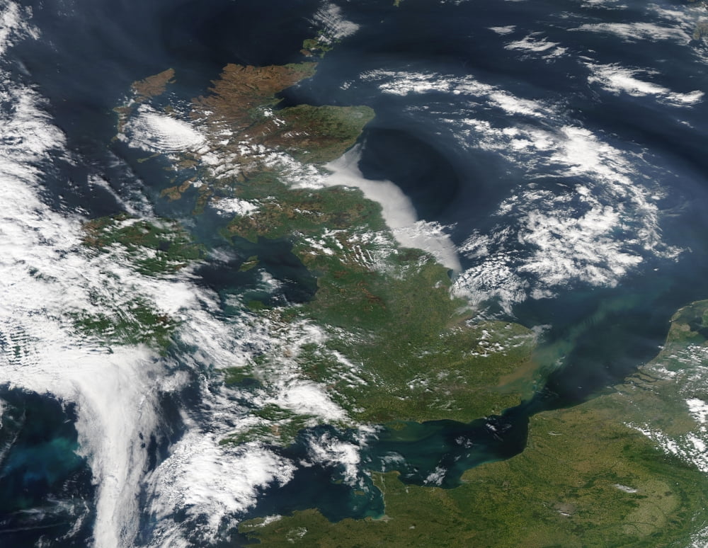 Satellite image of smog over the United Kingdom Canvas Art - Stocktrek Images (32 x 25)