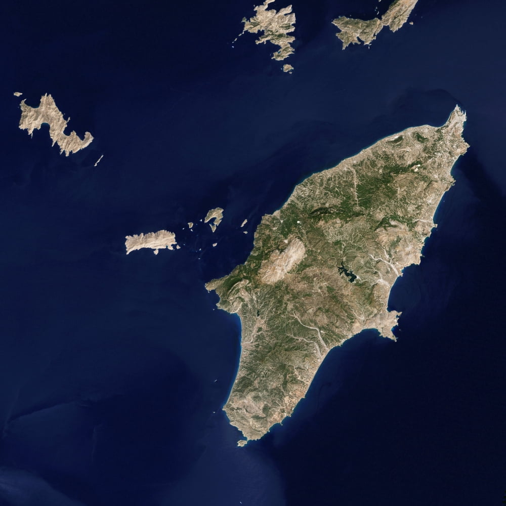 Satellite image of the Greek island of Rhodes in the Aegean Sea Canvas Art - Stocktrek Images (28 x 28)
