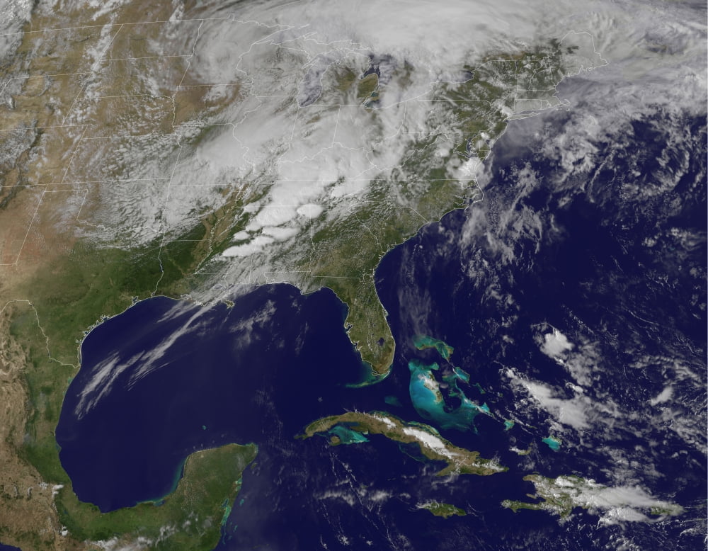Satellite image showing severe thunderstorms and tornados in the eastern United States Canvas Art - Stocktrek Images (32 x 25)