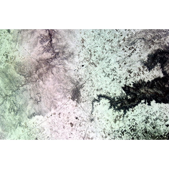Satellite view of Amarillo, Texas, covered in snow Poster Print by Stocktrek Images (34 x 22)
