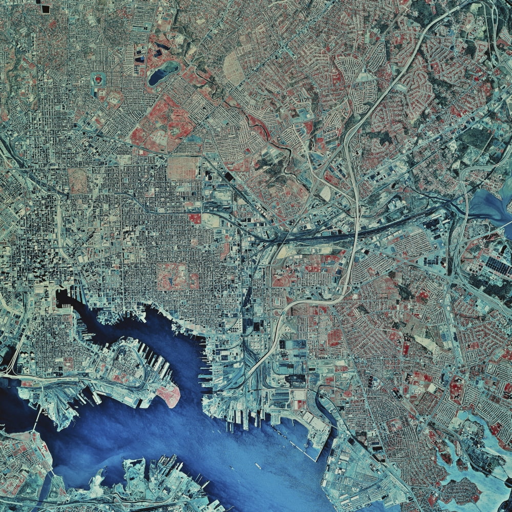 Satellite view of Baltimore Maryland Canvas Art - Stocktrek Images (28 x 28)