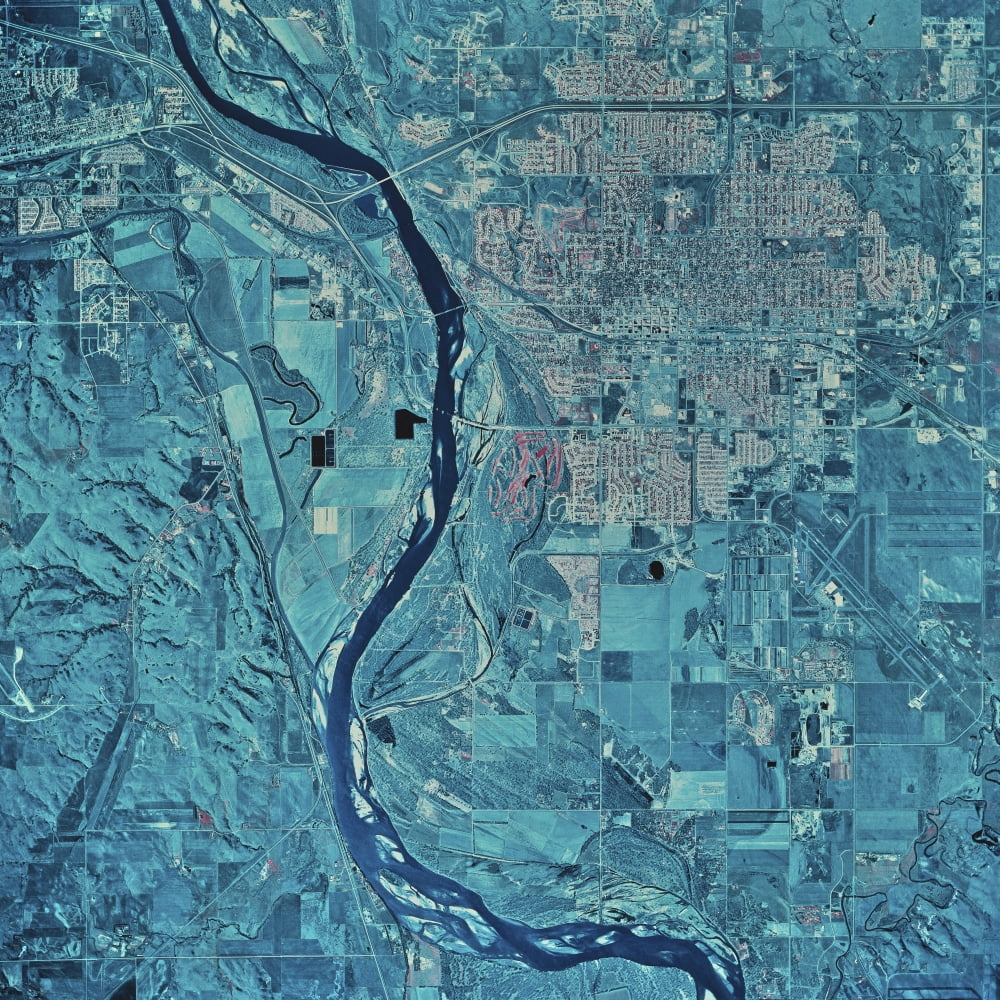 Satellite view of Bismarck North Dakota Canvas Art - Stocktrek Images (28 x 28)