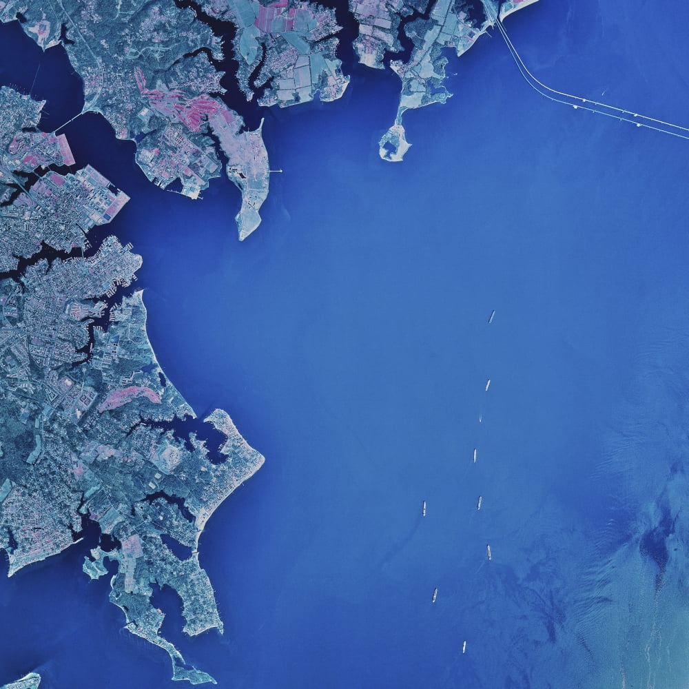 Satellite view of Chesapeake Bay and Annapolis Maryland Canvas Art - Stocktrek Images (28 x 28)